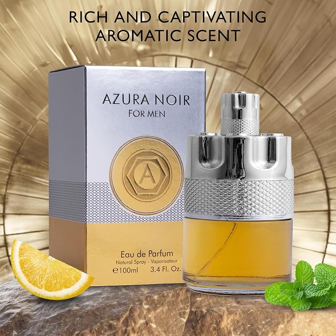 Azura Noir for Men Eau De Parfum - Woody Spicy Fragrance - Long-Lasting Cologne Choice For Daily Wear - Top Notes of Lemon, Nigerien Ginger, Refreshing Mint & Lavender - Elegant 100ml Bottle