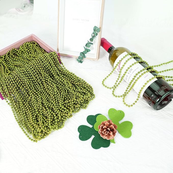 SHAOQINLIN 12 PCS St. Patricks Day Bead Necklace, 33" Light Green Mardi Gras Beads Necklaces St Patricks Day Accessories for St. Patrick's Day Mardi Gras Parade Throws Birthday Christmas Party Favors