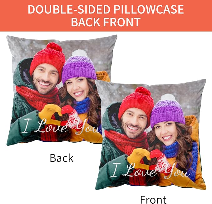 Easycosy Custom Pillow with Picture & Text, Two-Sides Velvet Customized Photo Pillowcase, 16"x16" Personalized Pillowcover with Photo, Custom Valentines Decor Love Gifts (Optional Pillow Insert)