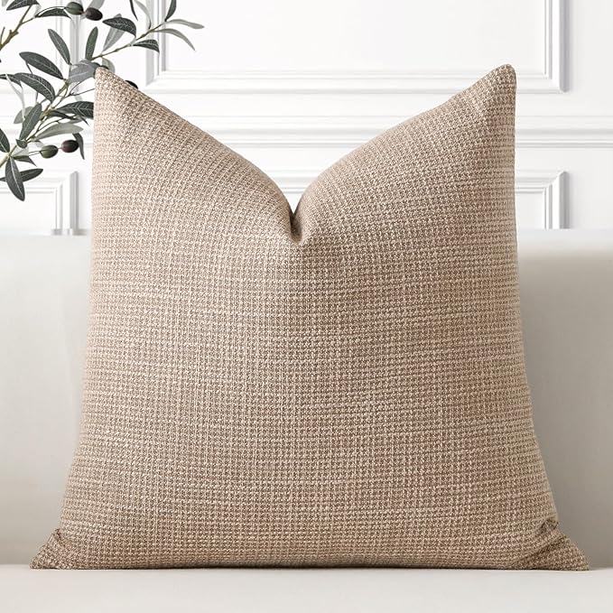 OTOSTAR Linen Throw Pillow Cover Set of 1 Decorative Square Pillowcases Cushion Covers 20x20 Inch for Home Decor Sofa Bedroom Car 50 x 50CM Light Coffee