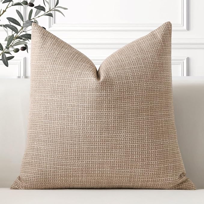 OTOSTAR Linen Throw Pillow Cover Set of 1 Decorative Square Pillowcases Cushion Covers 16x16 Inch for Home Decor Sofa Bedroom Car 40 x 40CM Light Coffee