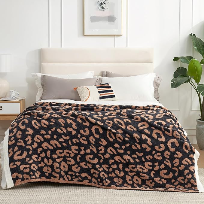 Snuggle Sac Ultra Soft Blanket Black Leopard Twin Size - Reversible Oversized Cheetah Bedding Blanket, Plush Throw Blankets for Bed, Sofa, Couch, Black Leopard, 60x80 inches