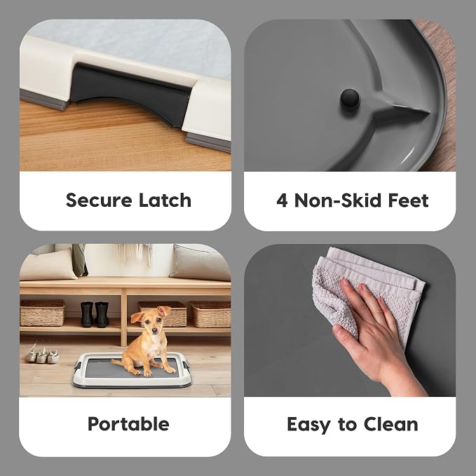 IRIS USA Pee Pad Holder, Fits 14x17 Pads, Dark Gray, Made in USA | Dog Training Pad Holder, Holds Pads in Place, Leakproof Design, Secure Latches, Non-Skid Feet, Easy Clean Surface