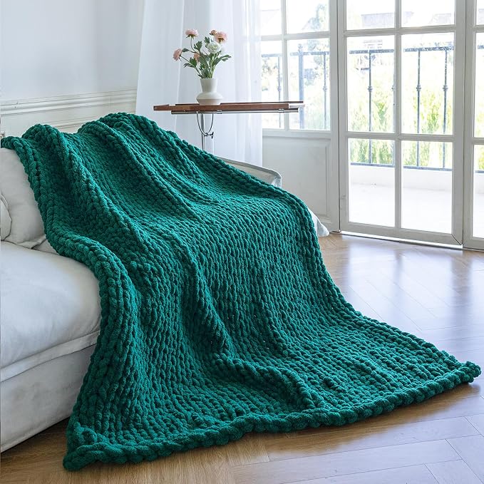 Chunky Knit Blanket - Luxury Soft Cozy 60 * 80 Throw Blanket,100% Woven Blanket Rope Knot Throw Blanket for Couch, Sofa, Home Decor, Gift - Machine Washable (Blackish Green, 60 * 80)