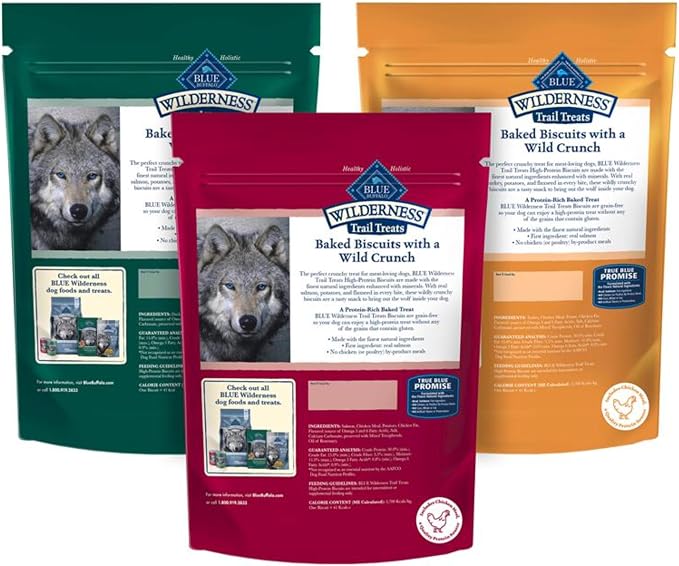 Blue Buffalo Wilderness Crunchy Dog Biscuits Variety Pack, Grain-Free, 3 ct | Duck, Turkey and Salmon Recipes, Crunchy Biscuits, High Protein Nutrition, No Artificial Preservatives