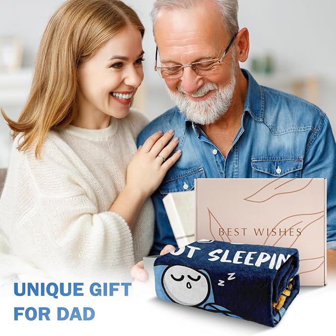 Funny Birthday Gift for Dad Husband, Dad is Not Sleeping Blanket | Dad Gifts from Daughter Son, Super Soft Throws Blanket for Couch and Napping, 60" x 80" (Blue)