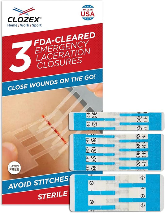 Clozex Emergency Laceration Closures - Repair Wounds Without Stitches, Skin Closure Device for 3 Individual Wounds Or Combine for Total Length of 4 1/4 Inches