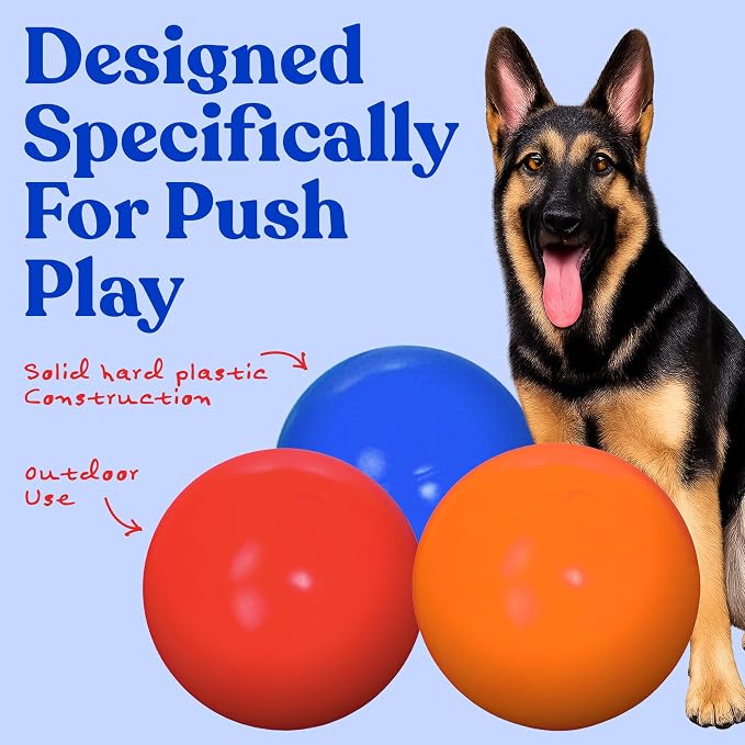 Doggie Dooley Virtually Indestructible Dog Ball - 10 Inch Hard Plastic Interactive Dog Toy for Large Breeds Over 45+ lbs - Built for Herding & Push Play - Floats in Water, Made in USA - Red
