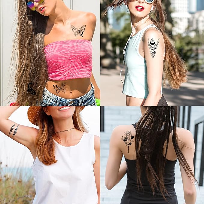 72 Sheets Temporary Tattoos for Women and Girls, Flower Tattoo Temporary, Butterfly Tattoos, Fake Black Tiny Temporary Tattoos Body Art Sticker