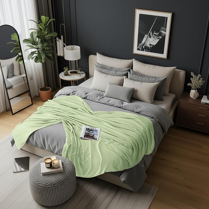 Utopia Bedding Cotton Blend Sage Green Waffle Blanket Queen - 90x90 Inches | Lightweight, Skin Friendly, Breathable, All Season, Luxury, Bed, Couch, Sofa