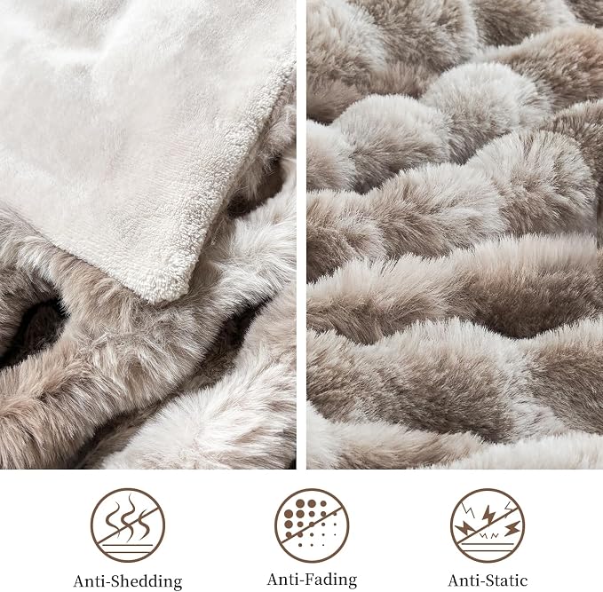 Faux Rabbit Fur Throw Blanket for Couch Gifts for Mom 50"x60" Tie-dye Brown | Cozy Reversible Fluffy Throw, Luxury Plush Thick Bubble Blanket, Mothers Gifts for Women, Soft Warm for Bed, Home Decor