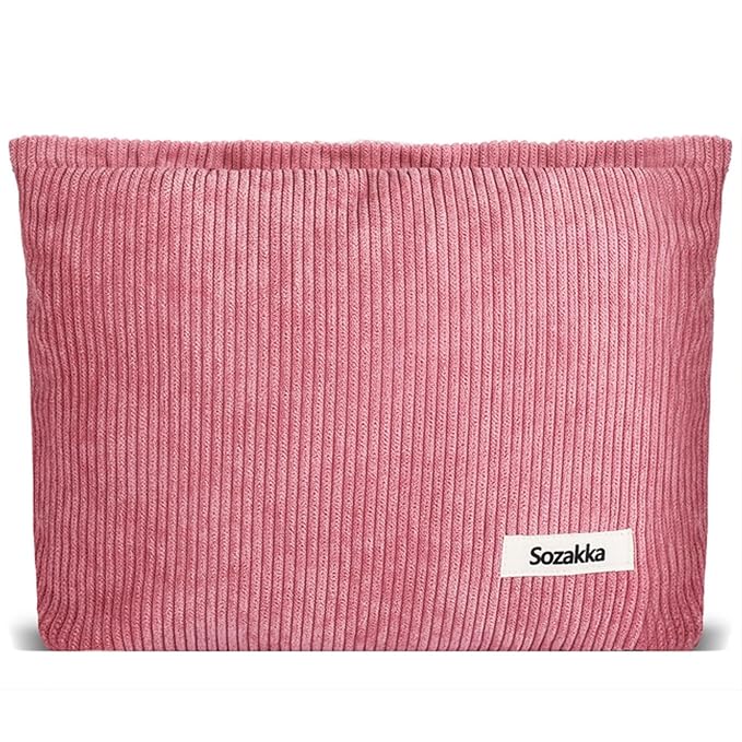ZLFSQR Corduroy Makeup Bag for Women Small Corduroy Cosmetic Bag Large Cute Travel Makeup Pouch for Purse Pink Cloth Cosmetic Pouch Zipper Storage Organizer Canvas Toiletry Bags