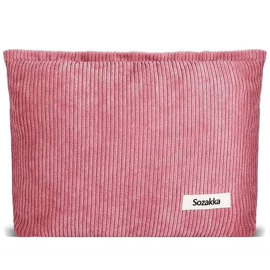 ZLFSQR Corduroy Makeup Bag for Women Small Corduroy Cosmetic Bag Large Cute Travel Makeup Pouch for Purse Pink Cloth Cosmetic Pouch Zipper Storage Organizer Canvas Toiletry Bags