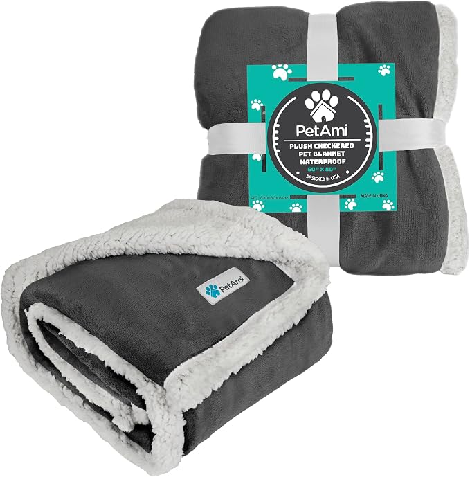 PetAmi Waterproof Dog Blanket for Small Dog Puppy Cat, 29x40, Charcoal | 460 GSM Sherpa Fleece Reversible, Pee Proof Pet Blanket, Furniture Protector Cover for Couch Sofa Kennel, Washable