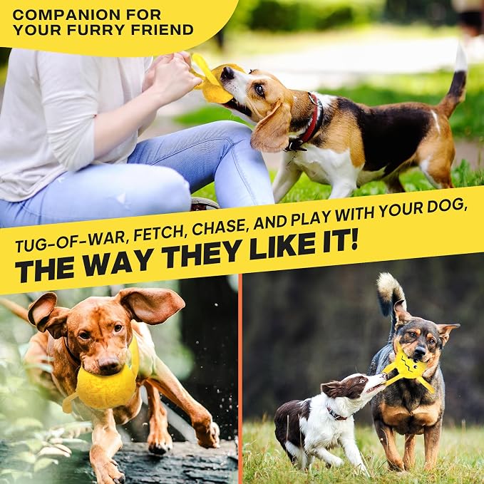 Fida Dog Toys for Aggressive Chewers, 3 in 1, Tough Squeaky Ball, Yellow