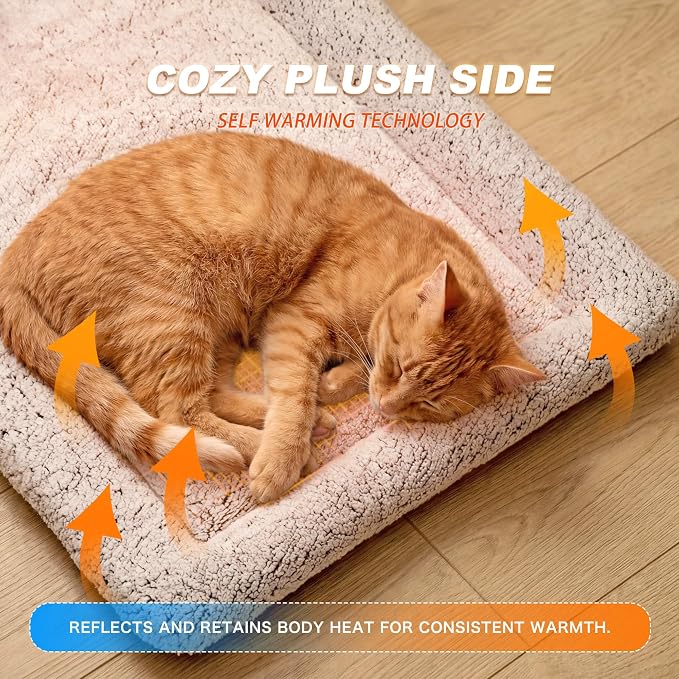 Cooling Mat for Cats, Reversible Self Warming Cat Bed, Dark Brown, 18x24 In | Cool-Touch Ice Silk Side, Plush Fleece Warm Side, Heat-Reflective Foil for Indoor Cats, Kittens, Small Dogs and Crates