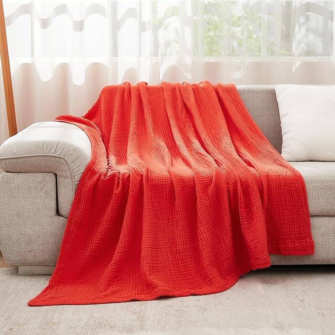 EMME Muslin Blankets for Adults Throw Blanket for Couch Breathable Gauze Soft Lightweight Airy Orange Rust King 108" x 90"