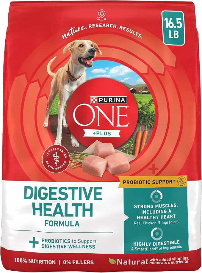 Purina One Plus Digestive Health Formula Dry Dog Food Natural with Added Vitamins, Minerals and Nutrients - 16.5 Lb. Bag