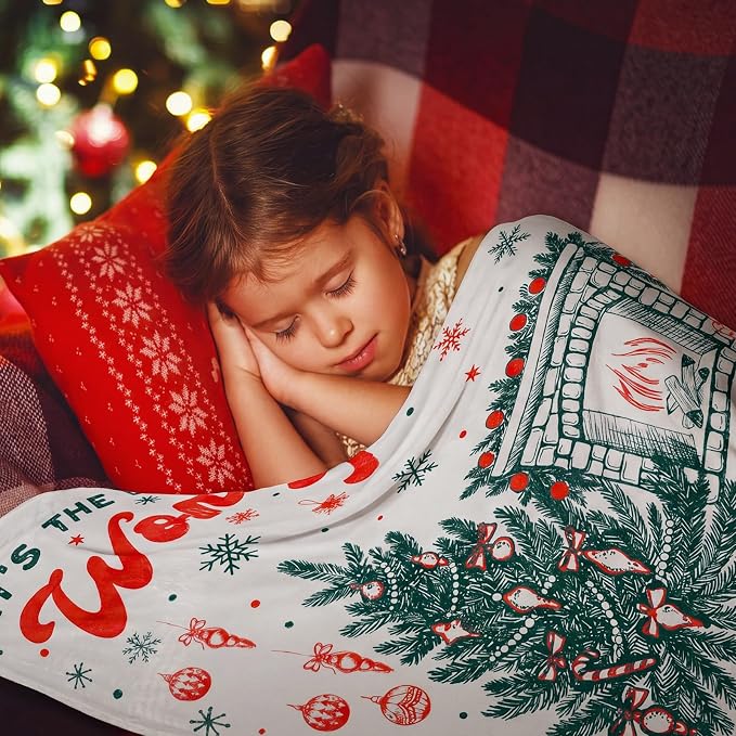 50'' x 60'' Christmas Throw Blanket Plush Warm Blanket | It's the Most Wonderful Time Christmas Plush Gift Winter Decor for Sofa Couch Bed