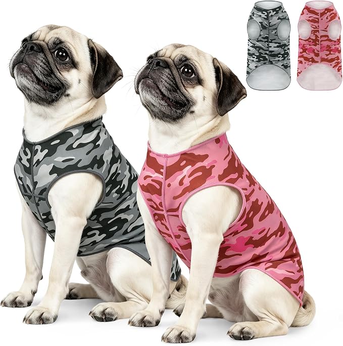 YUDODO 2 Pack Dog Shirts, Lightweight Stretchy Dog Tank Tops, Soft Pet Vest | Skin-Friendly, Breathable, Sleeveless, All Season Dog Clothes, For Small Medium Dogs, Pink+Gray, L