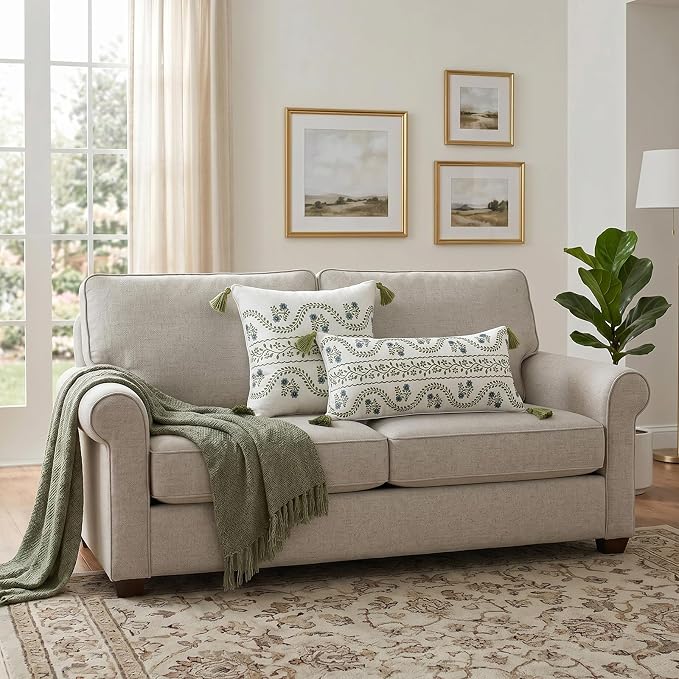 Designer Vintage Linen Throw Pillow Cover,28"x12"-Mosella D | French Elegant Rectangle Decor Pillow Cover,Concealed Zipper Design,Floral Pattern,Sofa,Bedroom,Living Room,Lounge Chairs
