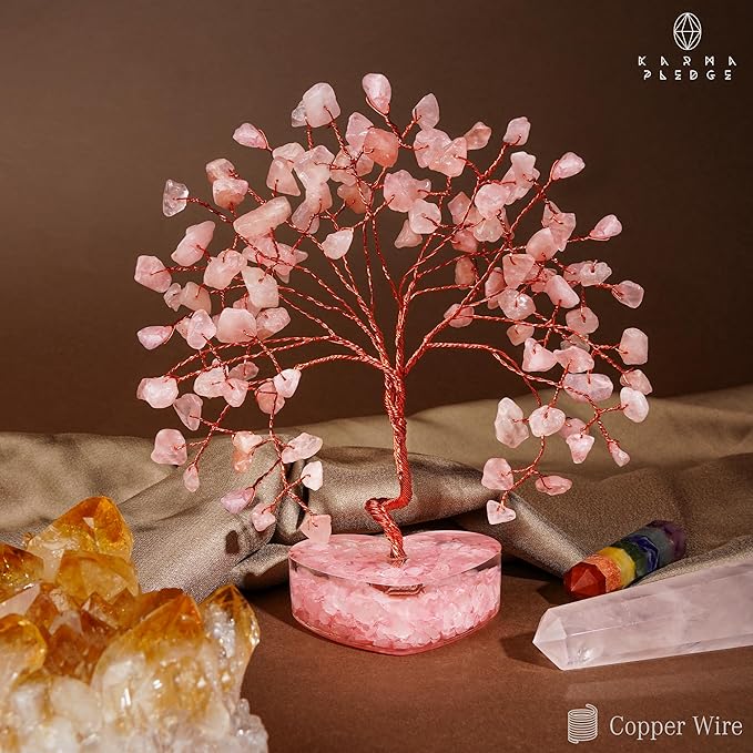Rose Quartz Crystal Tree of Life Birthday Gifts for Women, Girls Friends, Handmade Chakra Healing Crystals Tree for Home Office Decor, Positivity, Good Luck, Money, Unique Gifts for Her Mom, Sister