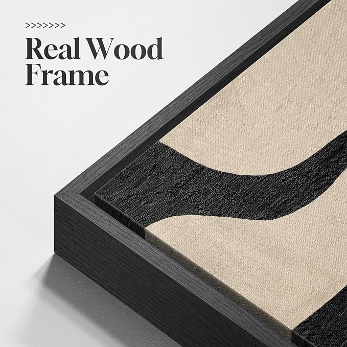 Large Framed Neutral Abstract Wall Art, Black Beige Mid Century Modern Vertical Canvas Prints Paintings Artwork for Walls, Organic Pictures Wall Decor for Hallway Living Room Bedroom Office, 30x60 In