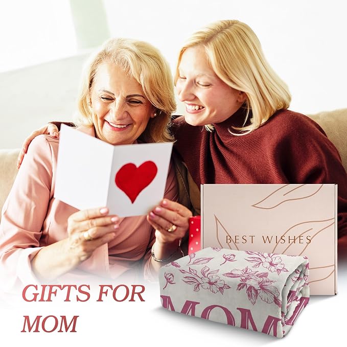 Gifts for Mom, Mom Birthday Gifts from Daughter Son, To My Mom Blanket | I Love You Mom Gifts for Birthday, Christmas, Mothers Day, Blanket for Mom with Hibiscus Flowers Print, 60" x 50", Pink