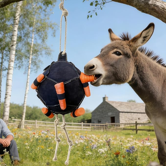 Horse Treat Ball, Hay Ball Stable Toys for Horses, Interactive Training Hay Feeder, Carrot Dispenser Feeder, Hanging Slow Feeding Toy with Rope, for Goat Livestock Sheep Cow Cattle
