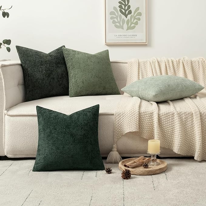 MIULEE Soft Decorative Chenille Pillow Covers Forest Green 20x20 Pack of 4 | Nordic Home Decor, Woodland Forest Bath Set, Couch Throw Pillows, Farmhouse Boho Cushion Covers for Sofa Bed Living Room
