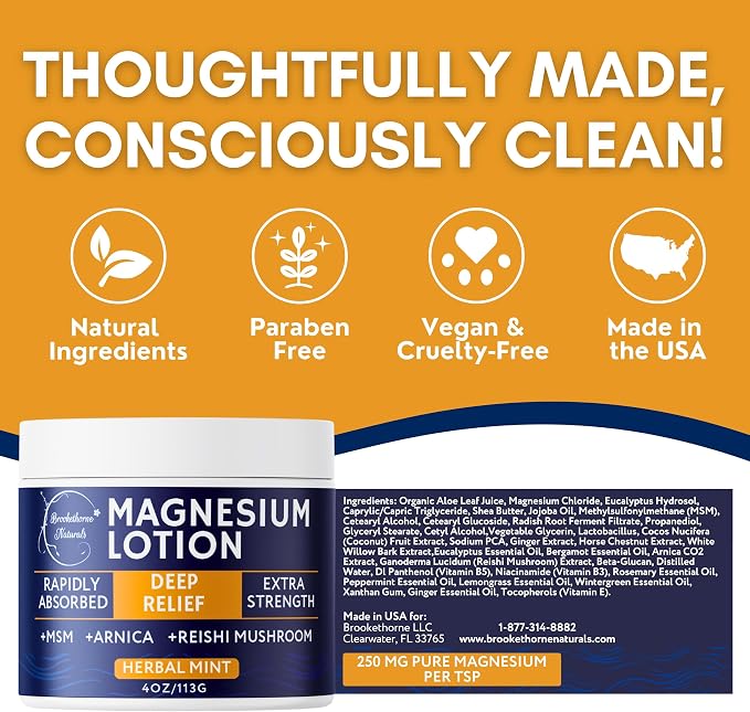 Relief Arnica Massage Oil & Magnesium Cream Set by Brookethorne Naturals – Deep Relief for Sore Muscles, Joints & Massage Therapy – Topical Magnesium Lotion + Arnica Body Oil – 2 Pack