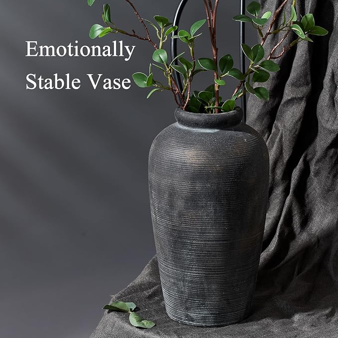 Vaseking Large Ceramic Rustic Vase, 11 inch Minimalist Decorative Farmhouse Tall Vase for Home Decor, Living Room, Shelf Decor, Enterway, Wedding, Table Decoration, Bronze