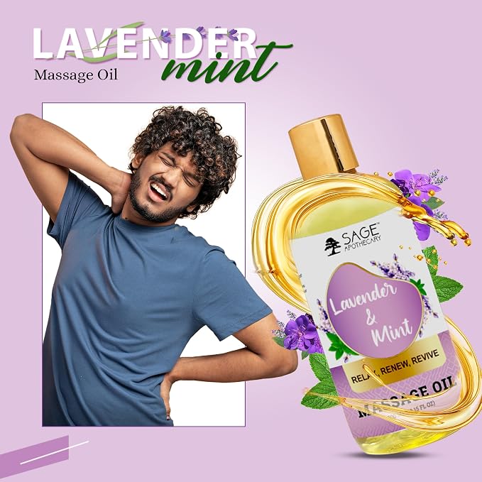 Sage Apothecary Mint Lavender Massage Oil for Relaxed & Replenished Skin | No Parabens & Sulphates | Cruelty Free & Vegan Pure Natural Ingredients 300 ml
