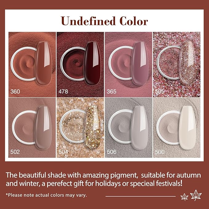 AZUREBEAUTY 30Pcs Dip Powder Nail Kit Starter with Nail Sticks, 8 Colors Fall Winter Nude Brown Glitter, Dipping Powder Liquid Set with Matte/Base/Top Coat Activator for French Manicure Salon