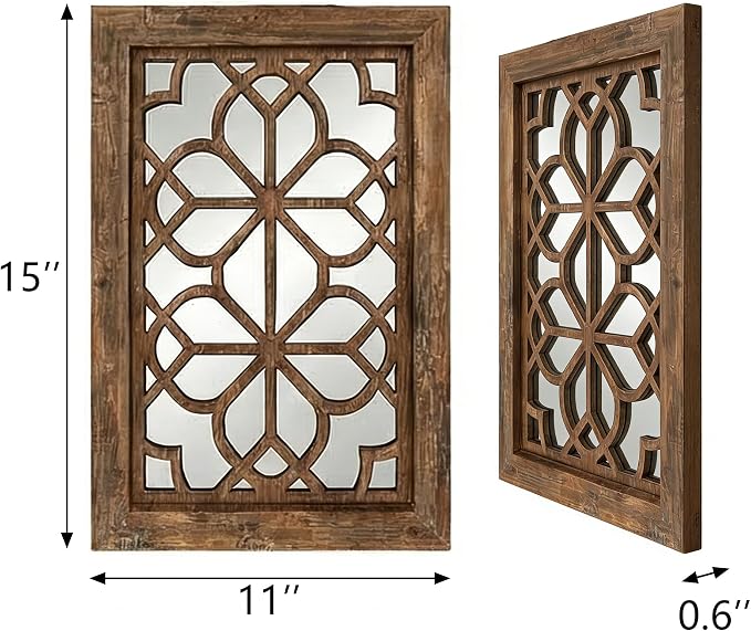 Set of 2 11x15 Inch Rectangular Shatterproof Maroon Decorative Wall Mirrors, Boho Farmhouse Rustic Vintage Accent Mirrors for Living Room Bedroom Entryway & Home Decor