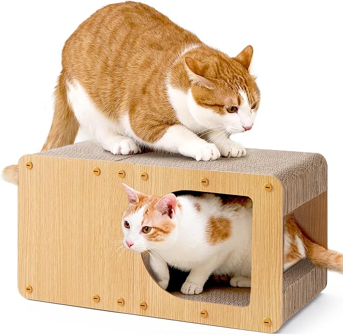 EHEYCIGA Cardboard Cat Scratcher House, 20-Inch Cat Scratch pad, Brown | Cat Scratching Board for Indoor Cats, High-density Corrugated Paper, Multi-function, Anti-scratch, Easy Install, Large