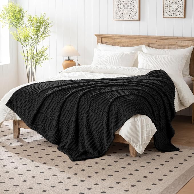 60x80 Inch Black Twin Blanket - Soft & Fluffy Fleece, Cute & Aesthetic, Perfect for Sofa, Couch, Chair, Bed, Living Room & Bedroom, All-Season Use, Plush & Cozy Decorative Blanket