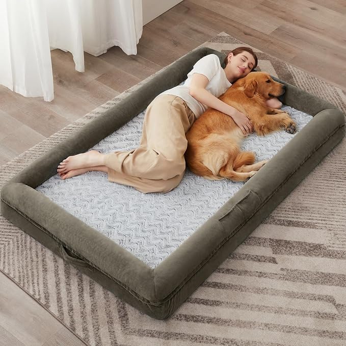 WNPETHOME Human Dog Bed Orthopedic for Adult & Dogs Comfy Sleeping | Washable Waterproof Dog Couch with Removable Cover, Large Pet Sofa Bed with Bolster Sides for Relaxing Dark Green 71x46 Inch