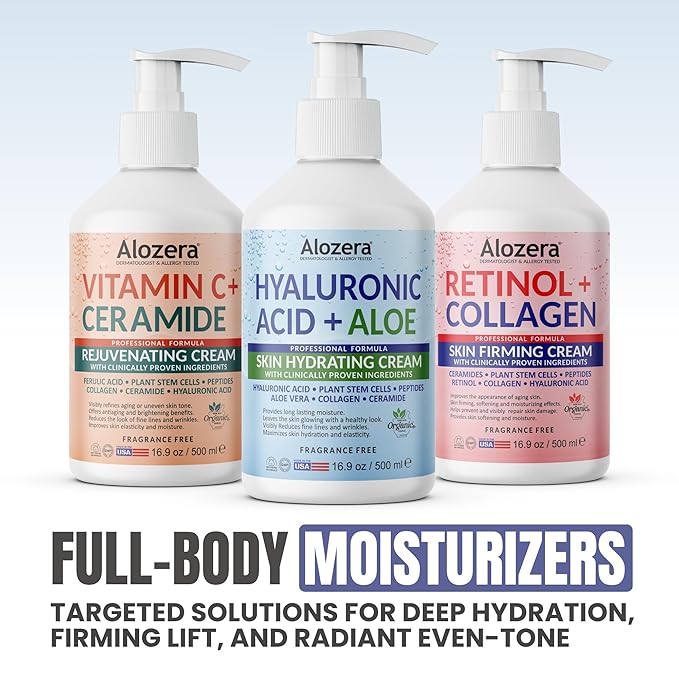 Alozera Hydrating Body Lotion, Hyaluronic Acid & Aloe Vera Body Moisturizer, Lightweight & Fast Absorbing Lotion for Dry Skin, Refreshing Hydration, No Added Fragrance, 16.9 oz (Pack of 2)