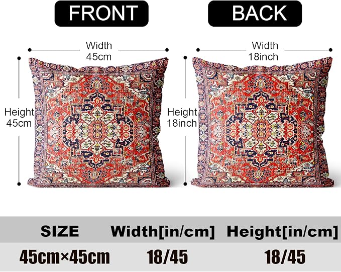Boho Throw Pillow Covers 18x18 inch Set of 2,Soft Pillowcases Bohemia Carpet Printing Pattern Decorative Sofa Living Room Bed Square Pillow Case Cushion Cover-Red