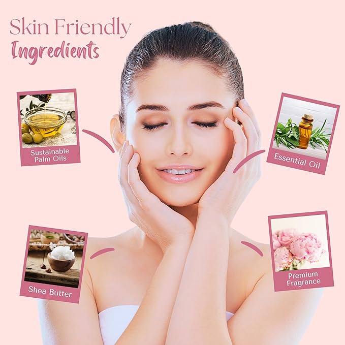 Wavertree & London Pink Peony Scented Natural Soap (8 Bars), 7oz Moisturizing French Triple Milled Soap Bars enriched with shea butter - Pure Plant Oil Bath & Body Bars for All Skin Types