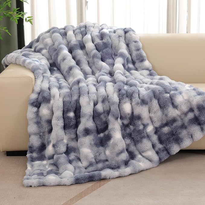 ORINOVA Tie-dye Blue Twin Cozy Faux Fur Blanket for Couch Bed Living Room 60x80 Furry Soft Fluffy Thick Warm Throw Blanket for Winter Home Gifts 860 GSM