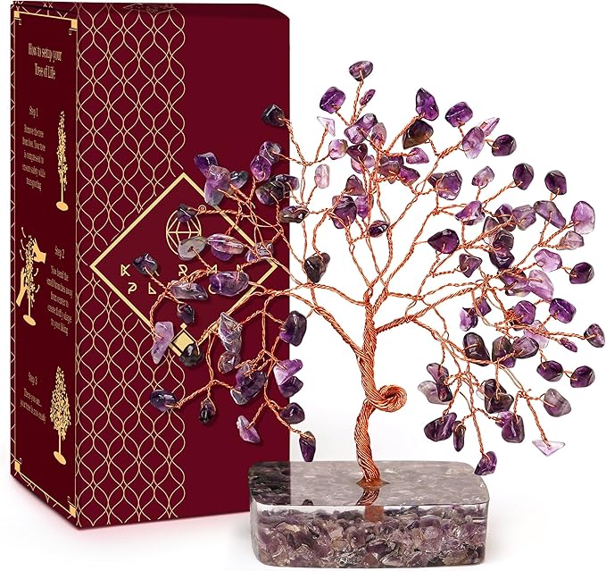 Amethyst Crystal Tree of Life Birthday Gifts for Women, Men, Friends, Handmade Chakra Healing Crystals Tree for Home Office Decor, Positivity, Good Luck, Money, Unique Gifts for Her Sister, Mom, Dad