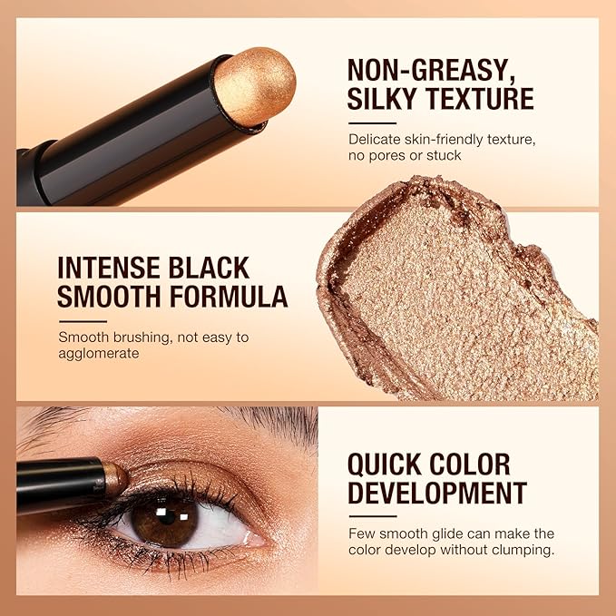 LANGMANNI 8Colors Dual-Ended Cream Eyeshadow Stick Set – Silky Smooth, Waterproof & Transfer-Proof, Built-in Blender Brush, All-Day Matte & Shimmer Wear Eye Makeup(#A)