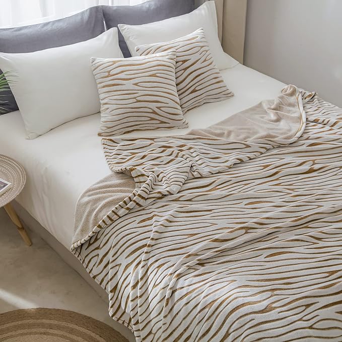 Flannel Fleece Throw Microfiber Blanket with 3D Zebra Print,50 by 60-Inch,Brown