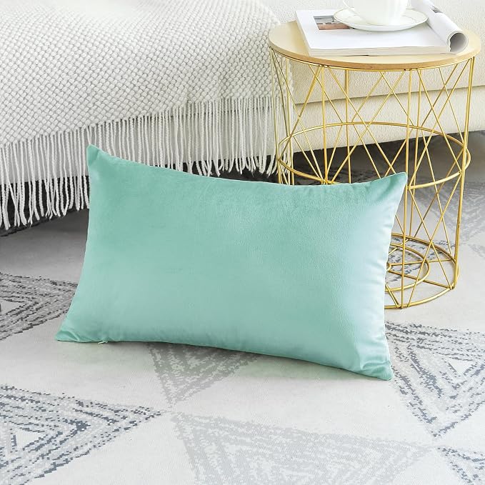 Artscope Luxury Velvet Pillow Covers Decorative Rectangle Pillowcases Soft Solid Cushion Cases for Couch Sofa Bedroom Car Decor 12x20 Inch Aqua Green
