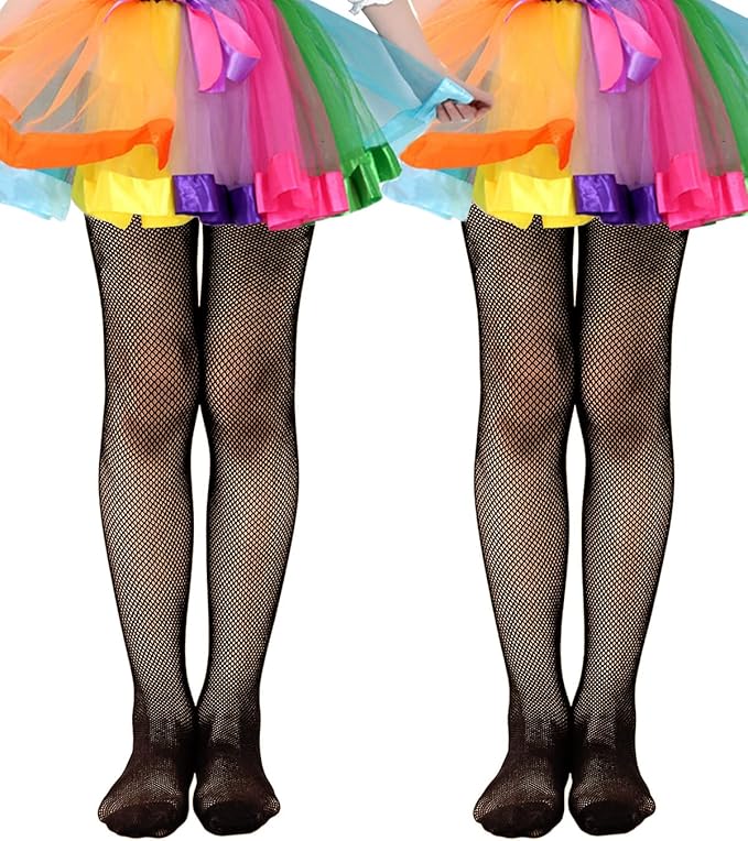 Girls Fishnet Stockings for Princess Dress High Waist Mesh Tights Cute Pattern Knit Socks