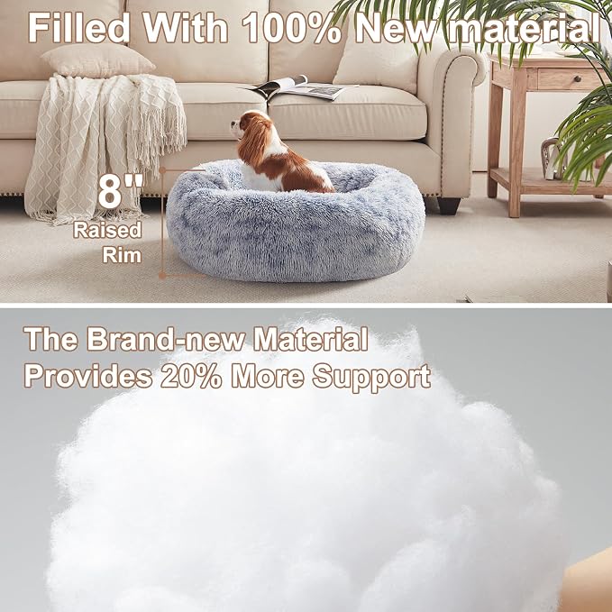 30 inches Faux Fur Fluffy Donut Dog Bed for Medium Dogs,Dark Blue | Calming Plush Round Pet Bed with Removable & Washable Cover,Fits up to 45 lbs Pets