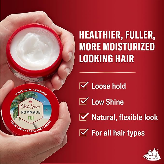 Old Spice Fiji Pomade for Men, Loose Hold, Low Shine, Men's Hair Styling, 2.22 Oz Each, Twin Pack