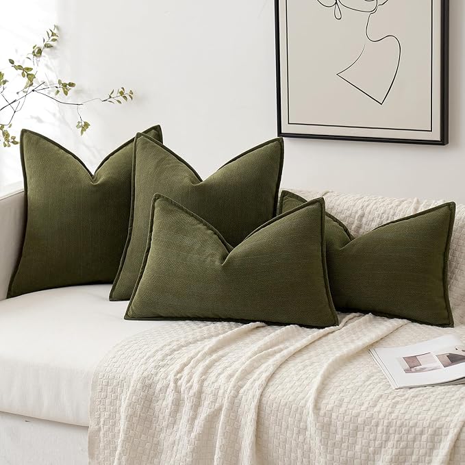 MIULEE Pack of 2 Olive Green Euro Shams Chenille Pillow Covers 26x26 Inch | Decorative Soft Couch Throw Pillows,Farmhouse Cushion Covers,Elegant Design for Sofa,Bed,Living Room,Summer Decor
